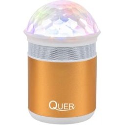 Coluna Mini Portátil LEDs Efeitos RGB c/ Leitor FM, USB, MiniSD, MP3, Bluetooth (Dourado) - QUER