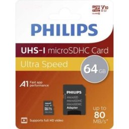 Cartão de Memória 64GB MicroSDHC Class 10 + Adaptador - PHILIPS