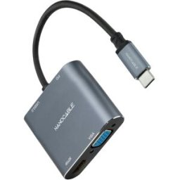 Adaptador USB-C - HDMI + VGA PD60W Compatível c/ Thunderbolt 3 (Cinzento) - NANOCABLE