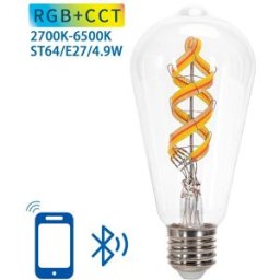 AIGOSTAR Lâmpada LED Inteligente E27 ST64 Filamento Mesh Bluetooth 220V 4,9W 2700K~6500K 470Lm (Transparente)