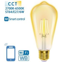 AIGOSTAR Lâmpada LED Inteligente E27 ST64 Filamento Smart Wi-Fi 220V 6W 2700K ~ 6500K 806Lm (Âmbar)