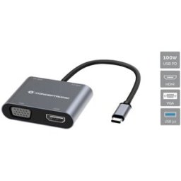 Conversor Docking Station USB-C "4-EM-1" -> HDMI + VGA - CONCEPTRONIC