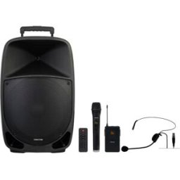 Coluna Amplificada Portátil 15" 250W c/ 2 Microfones USB/SD/FM/LNE/BT - FONESTAR