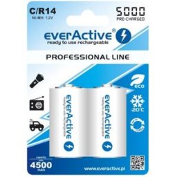 Blister 2 Pilhas Recarregaveis C / R14 NI-MH 1,2V 5000mAh (min 4500mAh) RTU - everActive