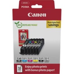 Pack 6x Tinteiros PGI-530/CLI-531 Original (Preto/Ciano/Cinzento/Magenta/Amarelo) - CANON