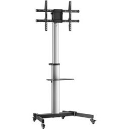 Suporte de Chão c/ Rodas e Bandeja de DVD p/ Monitor/TV 50Kg de 37"~86" (Preto/Prateado) - AISENS