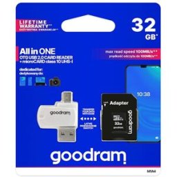 Cartão Memória MicroSD 32GB (CLASS 10) "4-EM-1" c/ Adaptadores SD e PEN USB/OTG - GOODRAM