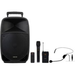 Coluna Amplificada Portátil 12" 250W c/ 2 Microfones USB/SD/FM/LNE/BT - FONESTAR