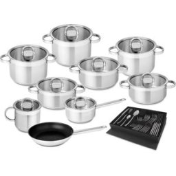 Conjunto de Cozinha Atlantico Glass em Aço Inoxidável (9 Peças + Faqueiro) - SILAMPOS