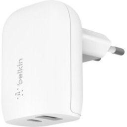 Carregador Duplo BoostCharge USB-C + USB-A 37W (Branco) - BELKIN