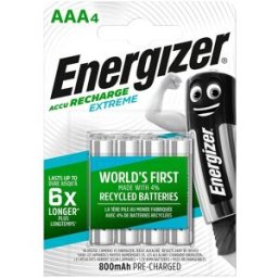 Blister 4x Pilhas Recarregáveis AAA 800mAh 1,2V Accu Recharge Extreme LR03 - ENERGIZER