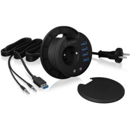 Hub USB A - 4x USB A / 3.5mm / 230V (Preto) - ICY BOX