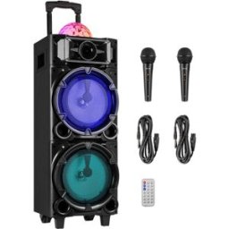 Coluna Portátil LEDs RGB 2x 8" 300W BLUETOOTH/USB/SD + 2x Microfones + Comando (LIVE290) - FENTON