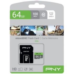 Cartão de Memória MicroSDXC 64GB (Classe 10) + Adaptador - PNY