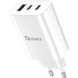 Carregador 2x Portas USB-C + 1x Porta USB 65W (Branco) - QCHARX