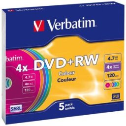Pack 5 DVD+RW 4.7GB 4x Colours - VERBATIM