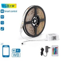 AIGOSTAR Pack Fita LEDs Inteligente Smart RGB+W Wi-Fi 12V (5 mts) + Controlador + Fonte Alimentação