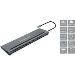 Placa de Rede Externa GIGABIT USB-C Macho c/ HUB USB + 2x HDMI + DP + Leitor Cartões - CONCEPTRONIC