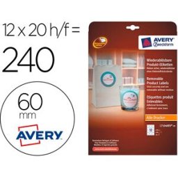 Etiqueta Adesiva Avery Branca Redonda Removivel Para Impressora Laser Injeção De Tinta E Fotocopiado