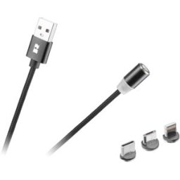 Cabo Magnético USB2.0 A Macho -> "3-EM-1" Lightning Apple, USB-B e USB-C (1 metro) - REBEL