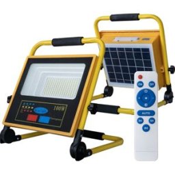 Projector LED t/ Obras IP65 Branco F. 6000K 100W c/ Painel Solar ou Bateria + Comando
