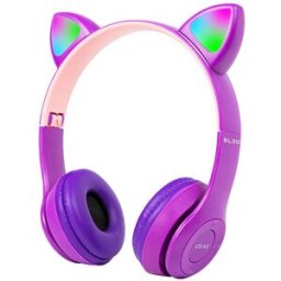 Auscultadores s/ Fios Bluetooth5.0 c/ Orelhas de Gato RGB (Rosa/Violeta) - BLOW