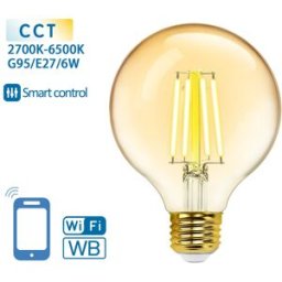 AIGOSTAR Lâmpada LED Inteligente E27 G95 Filamento Smart Wi-Fi 220V 6W 2700K ~ 6500K 806Lm (Âmbar)