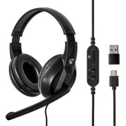 Auscultadores Headset USB p/ PC c/ Micro (Preto) - NEDIS