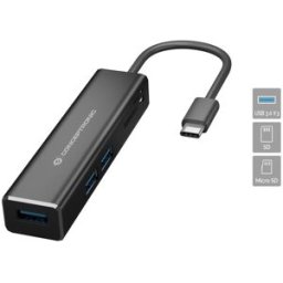 HUB USB-C -> 3x USB-A c/ Leitor de Cartões (Preto) - CONCEPTRONIC