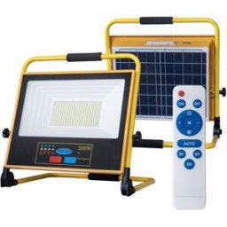 Projector LED t/ Obras IP65 Branco F. 6000K 200W c/ Painel Solar ou Bateria + Comando