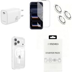 Pack 1x Capa + 1x Carregador + 3x Protetor Câmara + 1x Película Ecrã p/ iPhone 17 Pro Max - INMOVE