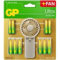 Pack 12x Pilhas Alcalinas LR03 AAA + 12x Pilhas Alcalinas LR06 AA c/ Oferta Ventoinha de Mão - GP