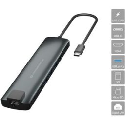 Placa de Rede Externa USB-C Macho com HUB HDMI / USB 3.0 / USB C / Cartões / RJ45 - CONCEPTRONIC