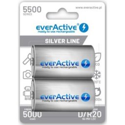 Blister 2 Pilhas Recarregaveis NI-MH - D / R20 1,2V 5500mAh (min 5000mAh) RTU - everActive