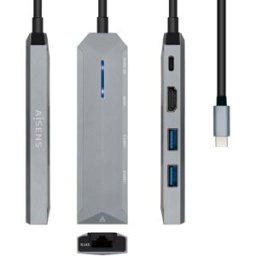 Docking Station USB-C "5-em-1" (Cinza) - AISENS