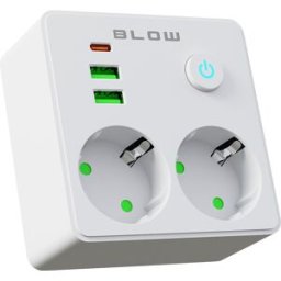 Tomada Dupla c/ 2x Portas USB + Porta USB-C + Interruptor (Branco) - BLOW