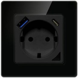 Tomada de Parede Inteligente WiFi N-WOT10-USB-B Tuya c/ 1x USB + 1x USB-C (Preto) - AVATTO