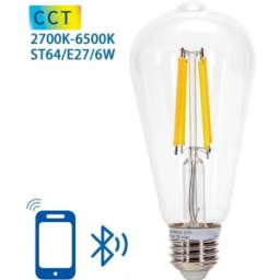 AIGOSTAR Lâmpada LED Inteligente E27 ST64 Filamento Mesh Bluetooth 220V 6W 2700K~6500K 850Lm (Transparente)