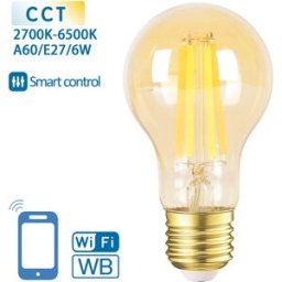 AIGOSTAR Lâmpada LED Inteligente E27 A60 Filamento Smart Wi-Fi 220V 6W 2700K ~ 6500K 806Lm (Âmbar)
