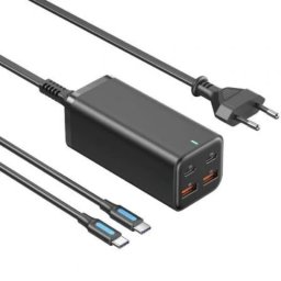 Carregador de Parede Vention GaN 100W | 2x USB-C + 2x USB-A + Cabo USB-C – Preto