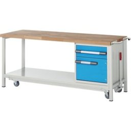 eurokraft pro Bancada de trabalho móvel e rebaixável, estrutura modular série 8000 , 1 gaveta, 1 porta, prateleira, LxP 2000 x 700 mm, Bancada de trabalho móvel e rebaixável, estrutura modular série 8000, 1 gaveta, 1 porta, prateleira, LxP 2000 x 700 mm.