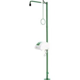 B-SAFETY Chuveiro de emergência para corpo ClassicLine , instalação livre com chuveiro para olhos, bacia de recolha e cobertura, verde/preto, Chuveiro de emergência para corpo ClassicLine, instalação livre com chuveiro para olhos, bacia de recolha e cober