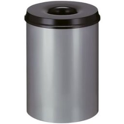 kaiserkraft Cesto de papéis de segurança, aço, autoextintor, volume 30 l, AxØ 470 x 335 mm, corpo cinza alumínio / cabeça de extinção preta, Cesto de papéis de segurança, aço, autoextintor, volume 30 l, AxØ 470 x 335 mm, corpo cinza alumínio / cabeça de e