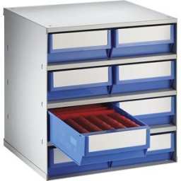 kaiserkraft Armazenagem em gavetas, capacidade de carga do corpo 75 kg, AxLxP 395 x 376 x 300 mm, 8 gavetas, gavetas em azul, Armazenagem em gavetas, capacidade de carga do corpo 75 kg, AxLxP 395 x 376 x 300 mm, 8 gavetas, gavetas em azul. Capacidade de c