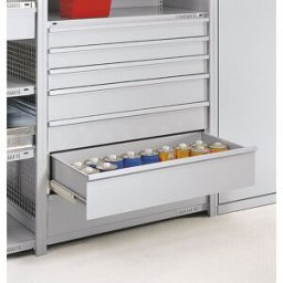 eurokraft pro Bloco de gavetas , sem fecho, para profundidade 500 mm, Bloco de gavetas, sem fecho, para profundidade 500 mm. 7 gavetas com friso para abrir e bloqueio de extração, cinzento claro RAL 7035. Dimensões interiores das gavetas 918 x 438 mm. Cap