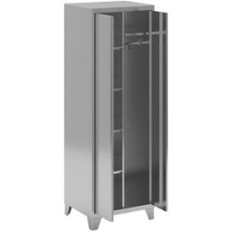 kaiserkraft Cacifo para material de limpeza em aço inoxidável, 5 compartimentos, 1 barra para vestuário, com pés, Cacifo para material de limpeza em aço inoxidável, 5 compartimentos, 1 barra para vestuário, com pés. Higiénico e anticorrosivo. Adequado par