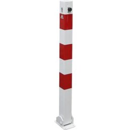 Schake Poste de barreira, 70 x 70 mm , rebatível, sem ilhó, com cilindro de perfil, branco/vermelho, Poste de barreira, 70 x 70 mm, rebatível, sem ilhó, com cilindro de perfil, branco/vermelho. Qualidade Premium. Galvanizado a fogo conforme a DIN EN ISO 1