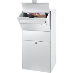 kaiserkraft Caixa de despacho, com tampa de inserção para cartas, branco trânsito RAL 9016, Caixa de despacho, com tampa de inserção para cartas, branco trânsito RAL 9016. Proteção dupla contra remoção não autorizada. Os pacotes são guardados com seguranç