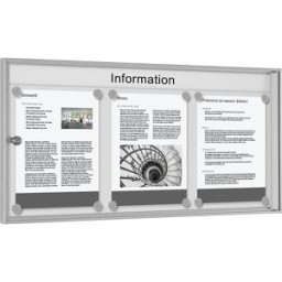 kaiserkraft Vitrine económica em branco acinzentado, formato horizontal, para 3 x A4, Vitrine económica em branco acinzentado, formato horizontal, para 3 x A4. Made in Germany. Classe de proteção contra incêndios B1. Vidro frontal em vidro de segurança. A