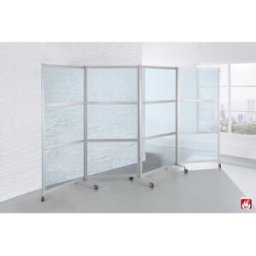 kaiserkraft Biombo dobrável com rodas, dificilmente inflamável, caixilho em alumínio com vidro de segurança temperado, AxLxP 1900 x 3700 x 450 mm, transparente, Biombo dobrável com rodas, dificilmente inflamável, caixilho em alumínio com vidro de seguranç
